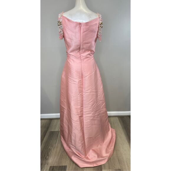 NWT Reem Acra Mikado Soft Kaftan Embroidered Tulle Beaded Sleeve Gown Sz 4 $3200